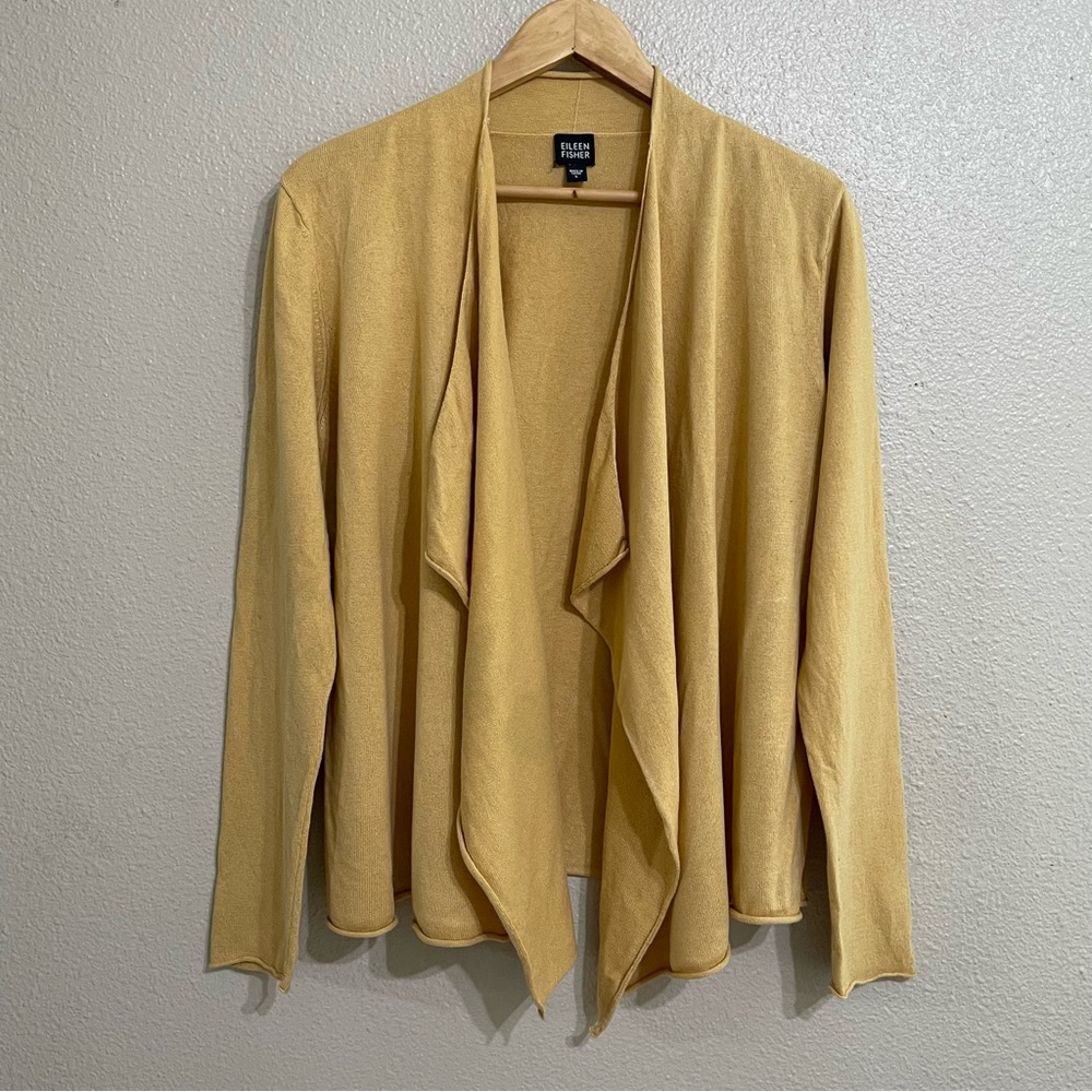 Eileen‎ Fisher. Cashmere Silk Yellow Open Front Cardigan
